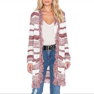 MinkPink Fringed Longline Open Front Sweater Cardigan Boho Western Size Small